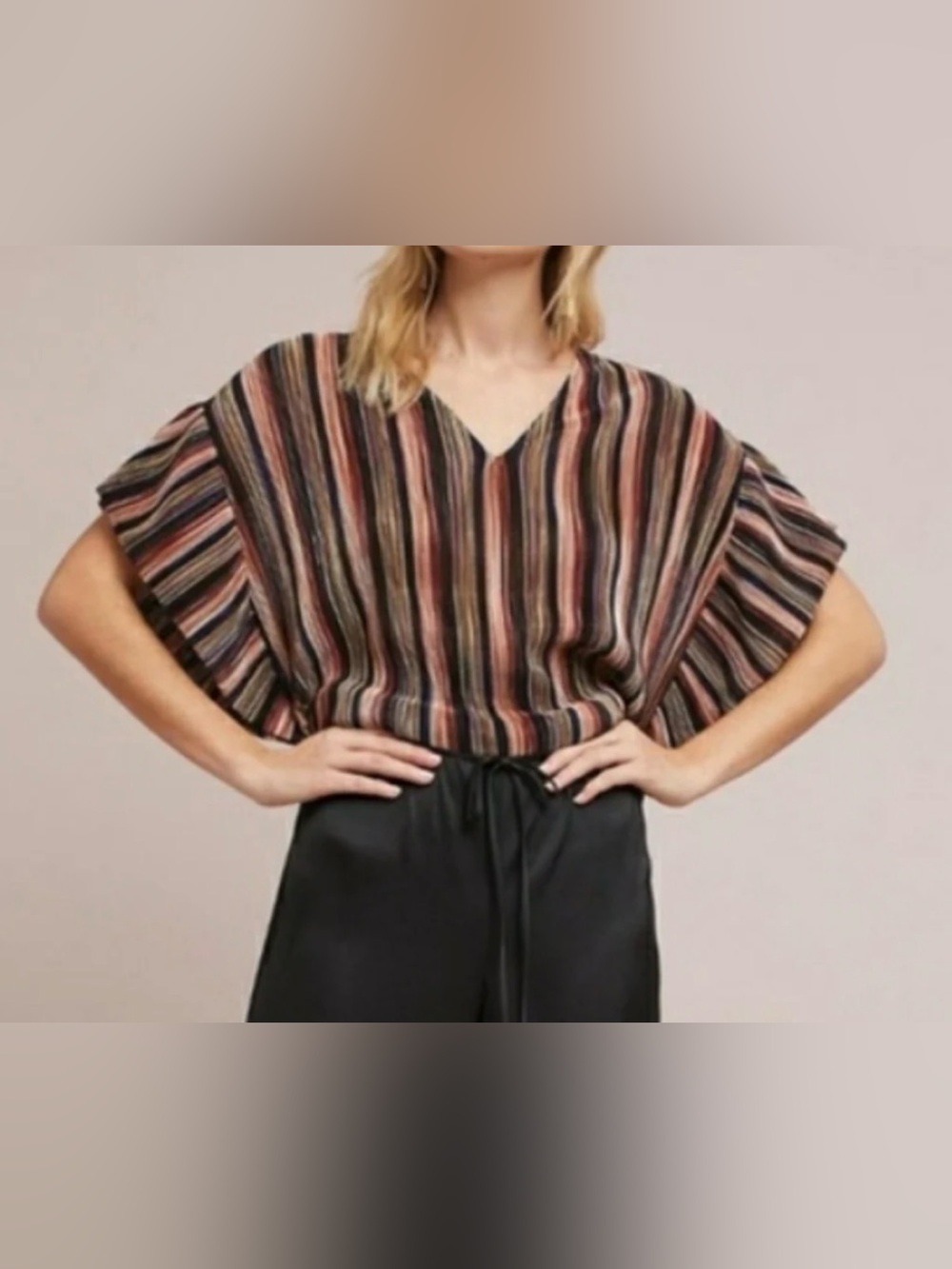 Anthropologie Women's Vanessa Virginia Striped Wide Sleeve V Neck Blouse S